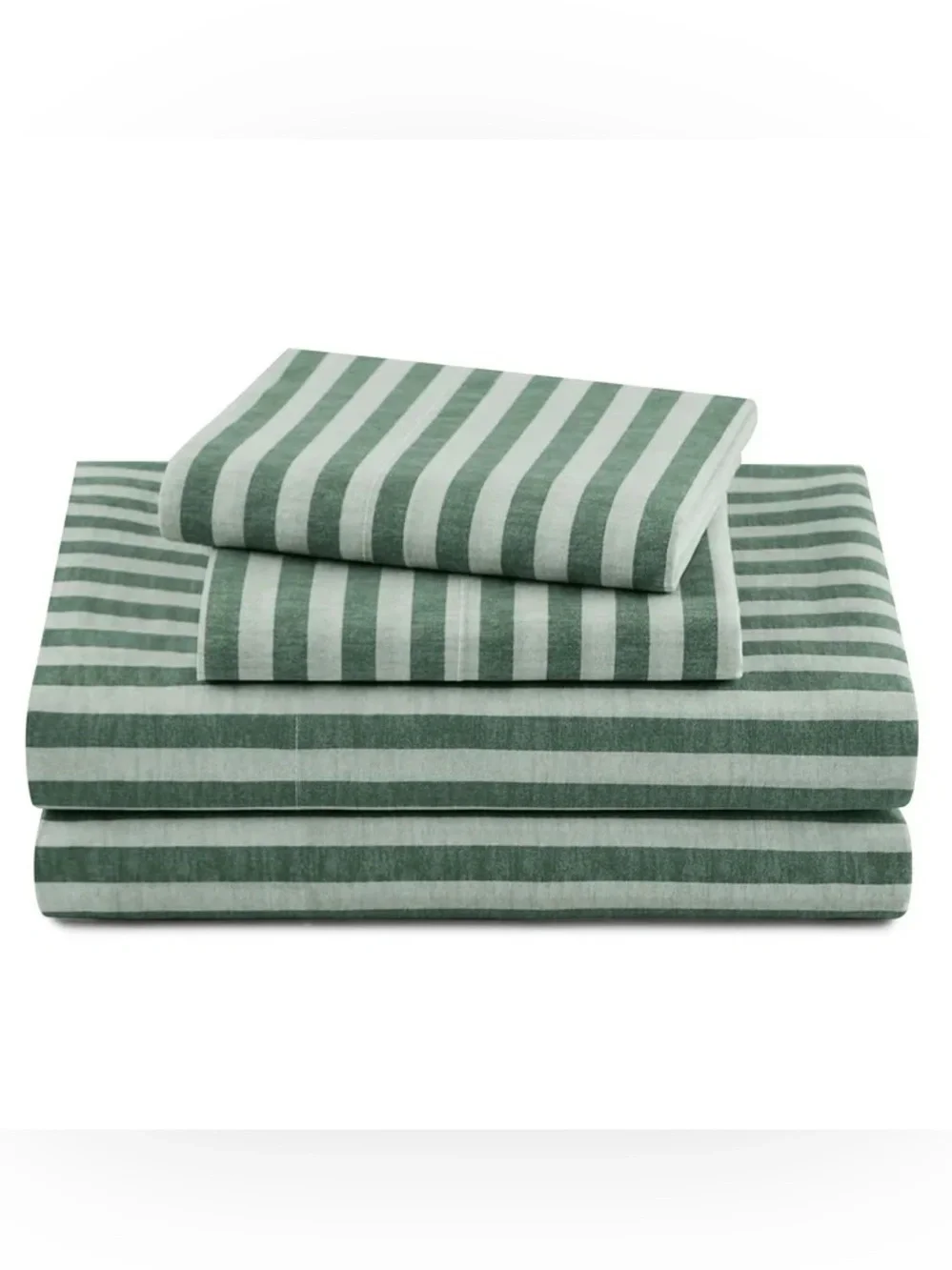 BEAUTIFUL BY DREW NWT Striped 4-Piece 100% Cotton Percale Sage Green Sheet Set Q